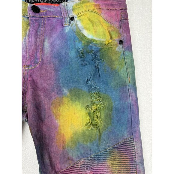 Heritage By America Men's Jeans Size 36x33 Tie Dye Denim Distressed Unique 36 30 - Picture 10 of 16